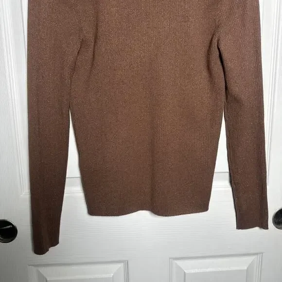 Maeve Thea Ribbed V-Neck Sweater Top Medium Honey Brown Metallic Anthropologie - Picture 9 of 9